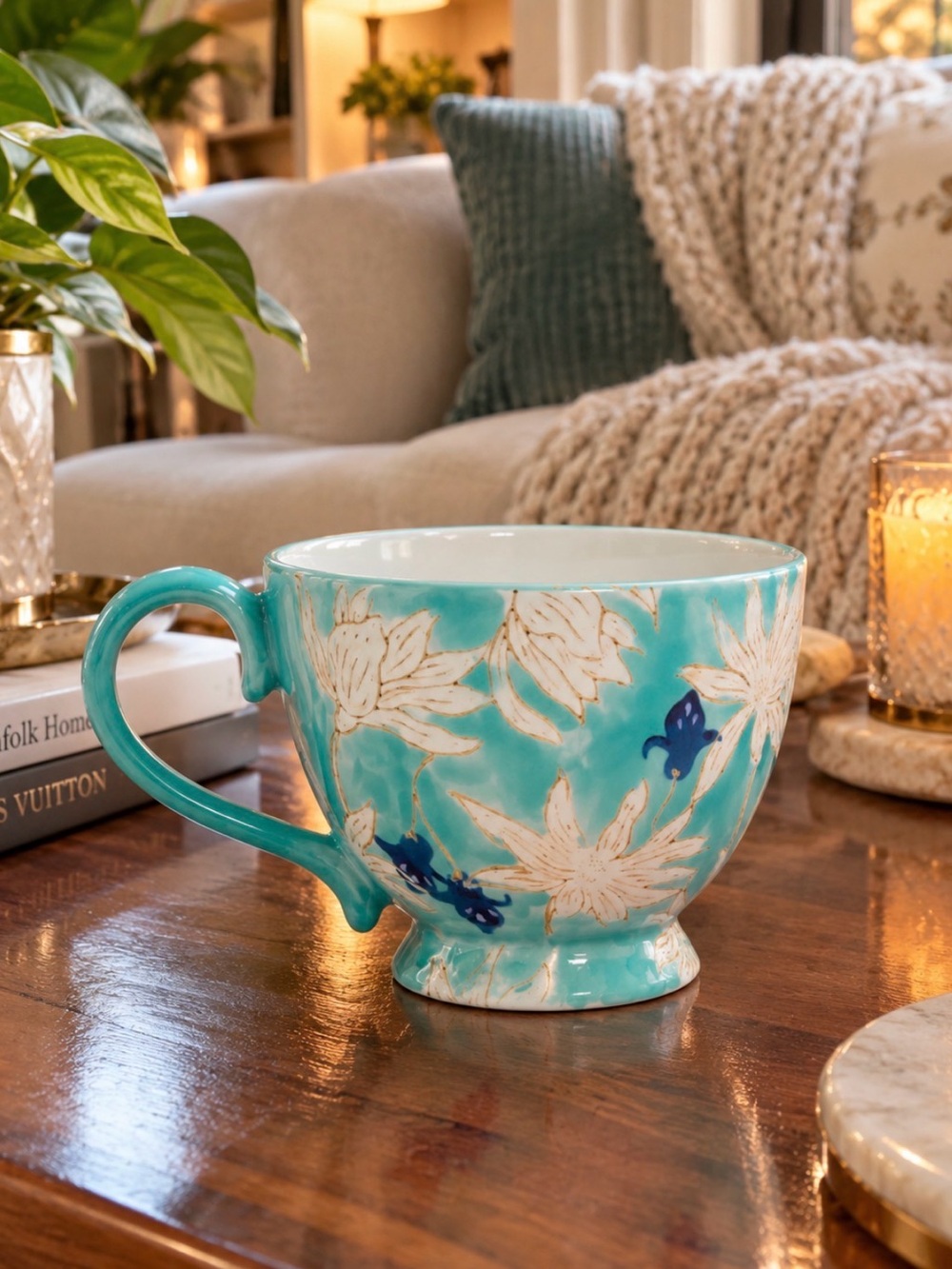 1 Hand Painted Floral Ceramic Mug from World Market NWT